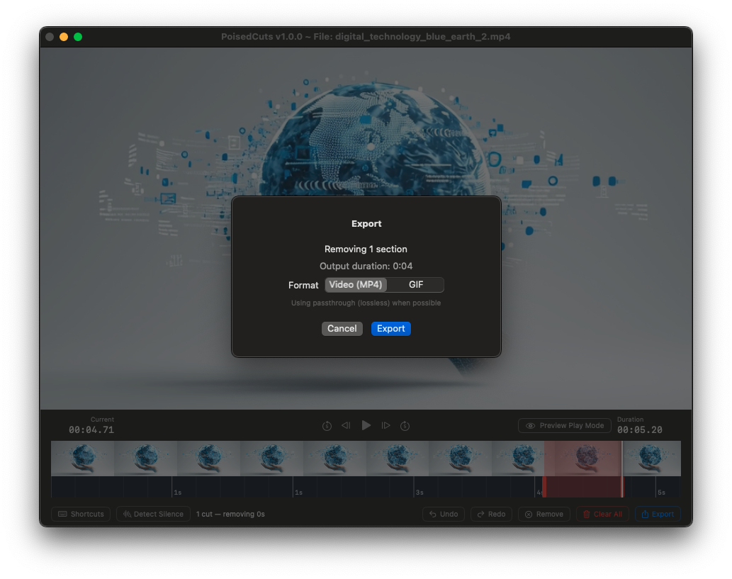 Export dialog