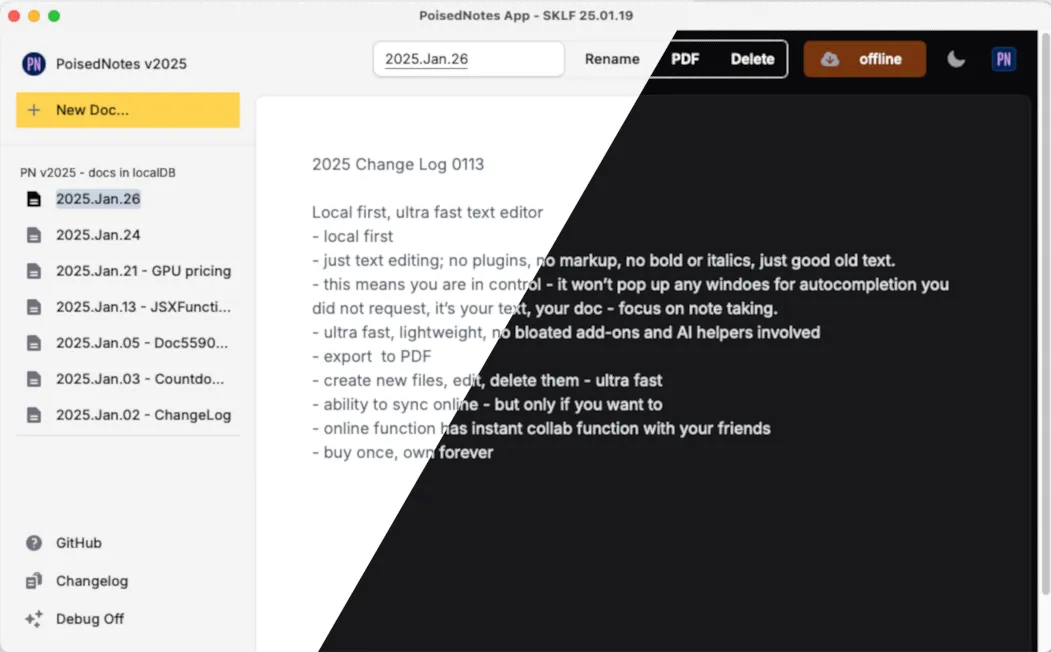 PoisedNotes editor